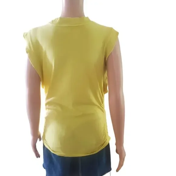Daily Practice by Anthropologie Size L Ruched Mock-Neck Chartreuse Tank Stretch - Picture 5 of 9